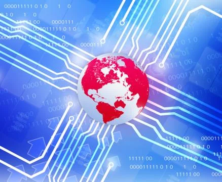 Red Globe world map and wiring diagram departing in sides Stock Illustration