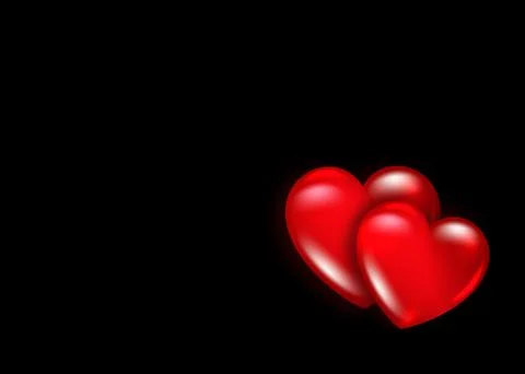 Red glossy 3d illustration two hearts shape sign concept Love romance valentine Stock Illustration