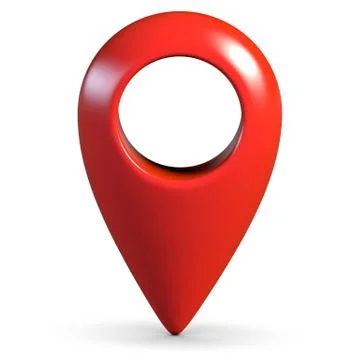 Red glossy 3d map geo pin on white background with shadow Stock Illustration