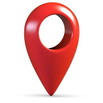 Red glossy 3d map geo pin on white background with shadow Stock Illustration
