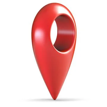 Red glossy 3d map geo pin on white background with shadow Stock Illustration