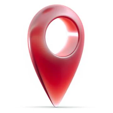 Red glossy 3d map geo pin on white background with shadow Stock Illustration
