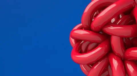 Red glossy abstract shape. Blue background. 3d render, close-up. Stock Illustration