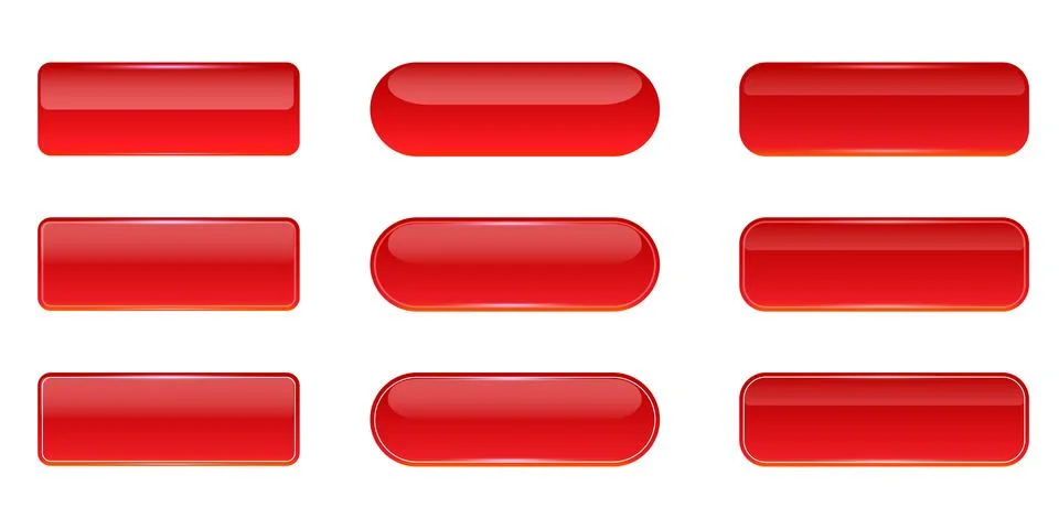 Red glossy button set. 3D UI Red button elements for web design, apps, and Stockillustratie