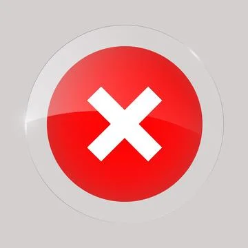 Red glossy glass button with white cross, vector illustration EPS10 Stock Illustration