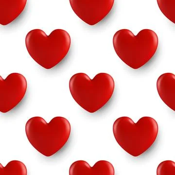 Red Glossy Heart Seamless Pattern. Seamless 3d Vector Hearts for Valentines Day Stock Illustration