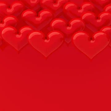 Red glossy hearts as pattern, border with copy space for text on red backgrou Stock Illustration