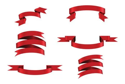 Red glossy ribbon vector banners set. Ribbons collection. Vector Design Ill.. Illustrazione stock