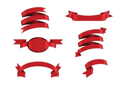 Red glossy ribbon vector banners set. Ribbons collection. Vector Design Ill.. Stock Illustration