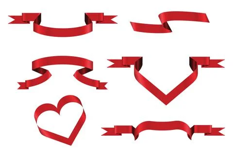 Red glossy ribbon vector banners set. Ribbons collection. Vector Design Ill.. Stock Illustration