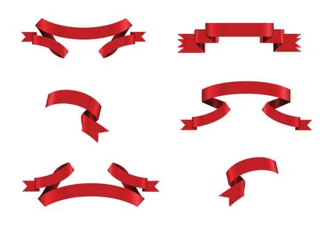 Red glossy ribbon vector banners set. Ribbons collection. Vector Design Ill.. Stock Illustration