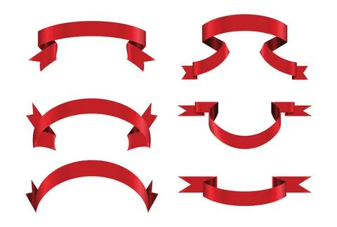 Red glossy ribbon vector banners set. Ribbons collection. Vector Design Ill.. Stock Illustration