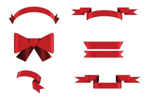 Red glossy ribbon vector banners set. Ribbons collection. Vector Design Ill.. Stock Illustration