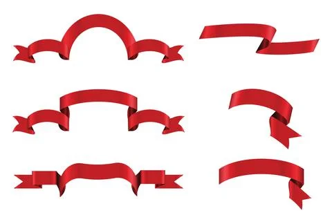 Red glossy ribbon vector banners set. Ribbons collection. Vector Design Ill.. Stock Illustration