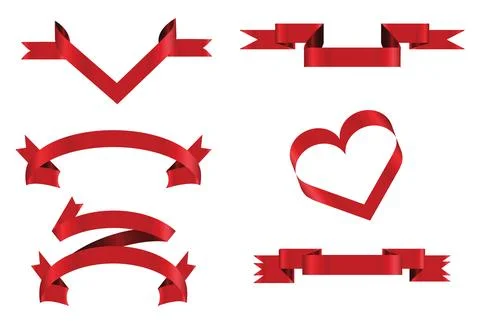 Red glossy ribbon vector banners set. Ribbons collection. Vector Design Ill.. Stock Illustration