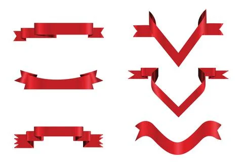 Red glossy ribbon vector banners set. Ribbons collection. Vector Design Ill.. Illustrazione stock