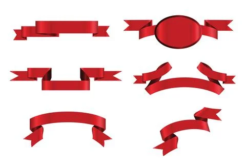Red glossy ribbon vector banners set. Ribbons collection. Vector Design Ill.. Stock Illustration