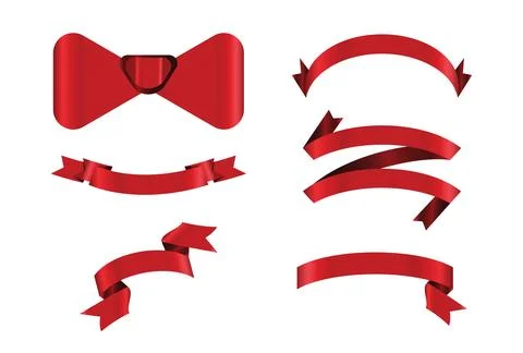 Red glossy ribbon vector banners set. Ribbons collection. Vector Design Ill.. Illustrazione stock