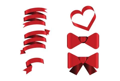 Red glossy ribbon vector banners set. Ribbons collection. Vector Design Ill.. Stock Illustration