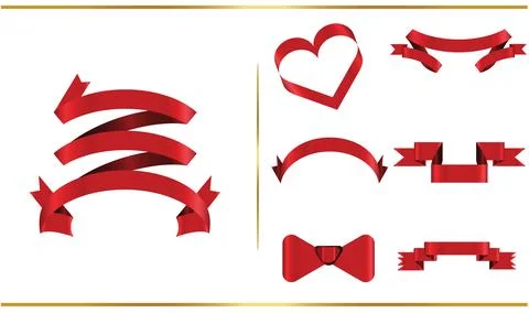 Red glossy ribbon vector banners set. Ribbons collection. Vector Design Ill.. Stock Illustration