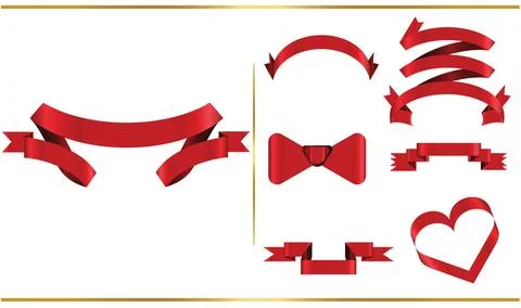 Red glossy ribbon vector banners set. Ribbons collection. Vector Design Ill.. Stock Illustration