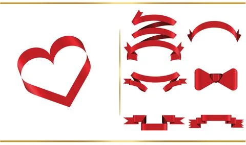 Red glossy ribbon vector banners set. Ribbons collection. Vector Design Ill.. Illustrazione stock