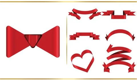 Red glossy ribbon vector banners set. Ribbons collection. Vector Design Ill.. Stock Illustration