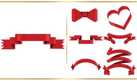 Red glossy ribbon vector banners set. Ribbons collection. Vector Design Ill.. Stock Illustration