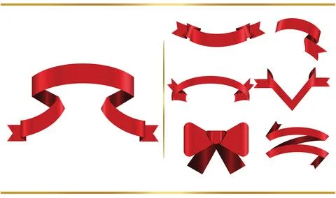 Red glossy ribbon vector banners set. Ribbons collection. Vector Design Ill.. Stock Illustration