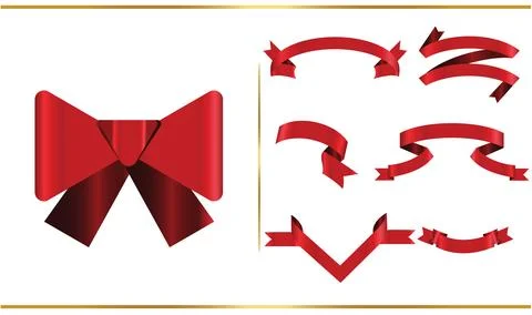 Red glossy ribbon vector banners set. Ribbons collection. Vector Design Ill.. Stock Illustration