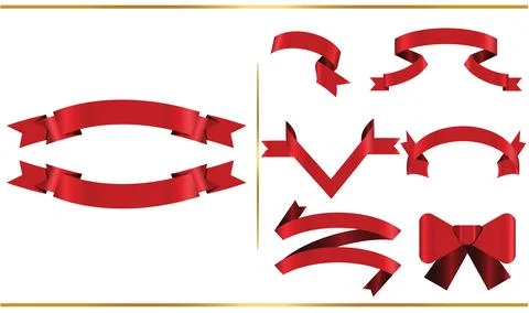 Red glossy ribbon vector banners set. Ribbons collection. Vector Design Ill.. Stock Illustration