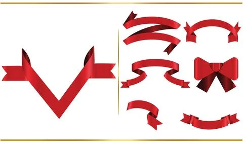Red glossy ribbon vector banners set. Ribbons collection. Vector Design Ill.. Stock Illustration