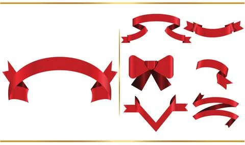 Red glossy ribbon vector banners set. Ribbons collection. Vector Design Ill.. Stock Illustration
