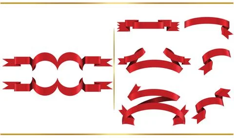 Red glossy ribbon vector banners set. Ribbons collection. Vector Design Ill.. Stock Illustration