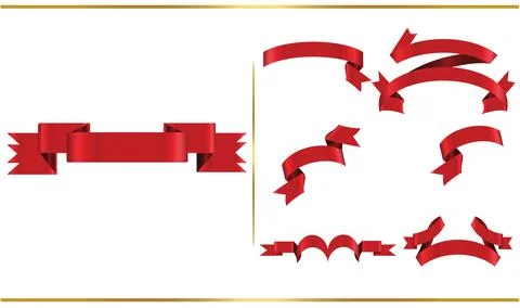 Red glossy ribbon vector banners set. Ribbons collection. Vector Design Ill.. Stock Illustration