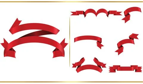 Red glossy ribbon vector banners set. Ribbons collection. Vector Design Ill.. Illustrazione stock
