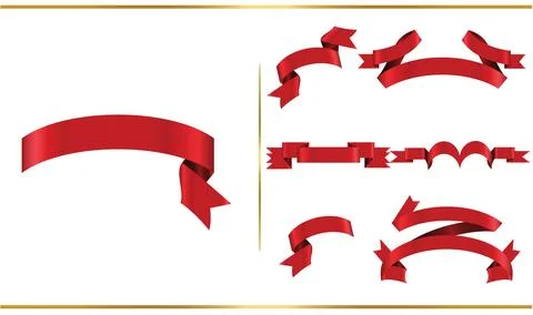 Red glossy ribbon vector banners set. Ribbons collection. Vector Design Ill.. Stock Illustration