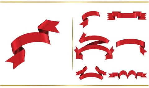 Red glossy ribbon vector banners set. Ribbons collection. Vector Design Ill.. Illustrazione stock