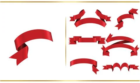 Red glossy ribbon vector banners set. Ribbons collection. Vector Design Ill.. Stock Illustration