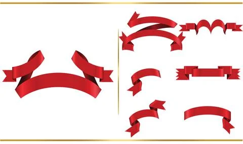 Red glossy ribbon vector banners set. Ribbons collection. Vector Design Ill.. Stock Illustration