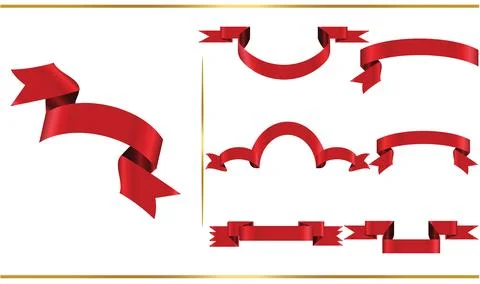 Red glossy ribbon vector banners set. Ribbons collection. Vector Design Ill.. Stock Illustration