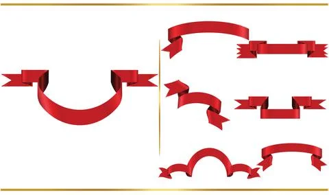 Red glossy ribbon vector banners set. Ribbons collection. Vector Design Ill.. Stock Illustration