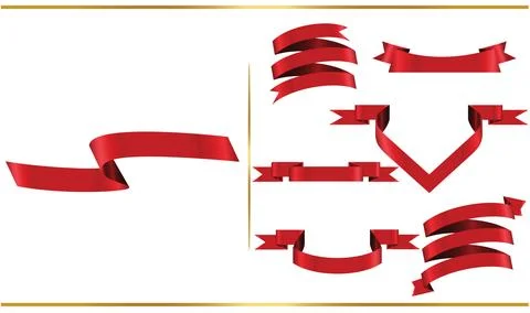 Red glossy ribbon vector banners set. Ribbons collection. Vector Design Ill.. Stock Illustration