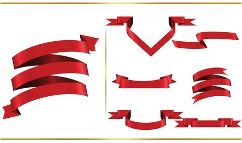 Red glossy ribbon vector banners set. Ribbons collection. Vector Design Ill.. Illustrazione stock