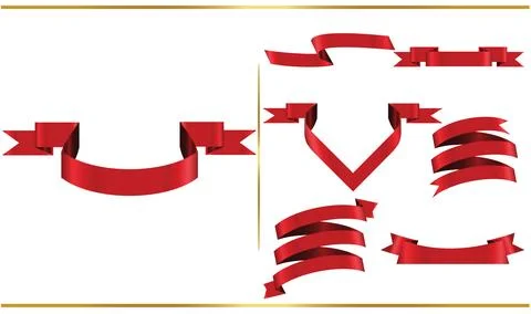 Red glossy ribbon vector banners set. Ribbons collection. Vector Design Ill.. Stock Illustration