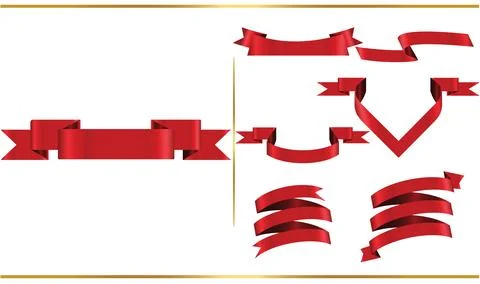 Red glossy ribbon vector banners set. Ribbons collection. Vector Design Ill.. Stock Illustration