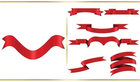 Red glossy ribbon vector banners set. Ribbons collection. Vector Design Ill.. Illustrazione stock
