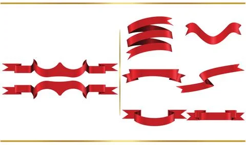 Red glossy ribbon vector banners set. Ribbons collection. Vector Design Ill.. Stock Illustration