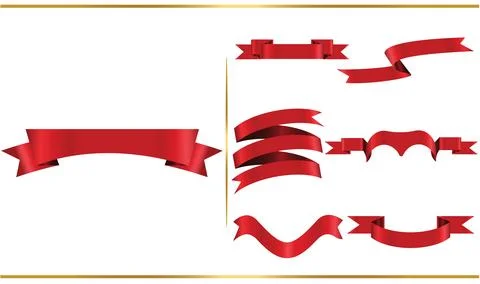 Red glossy ribbon vector banners set. Ribbons collection. Vector Design Ill.. Stock Illustration