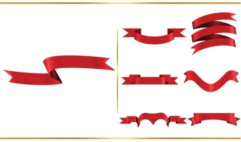 Red glossy ribbon vector banners set. Ribbons collection. Vector Design Ill.. Stock-Illustration